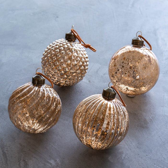 No.21 Ball champagne 8cm | Glass Ornaments Set of 4