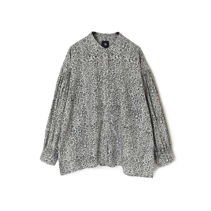 maison de soil | 80'S COTTON FLOWER BLOCK PRINT BANDED COLLAR SHIRT WITH MINI PINTUCK