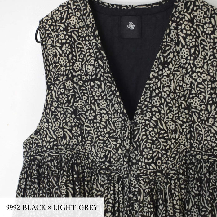 house of soil | 80'S COTTON FLOWER BLOCK PRINT V-NECK NO SLEEVE DRESS