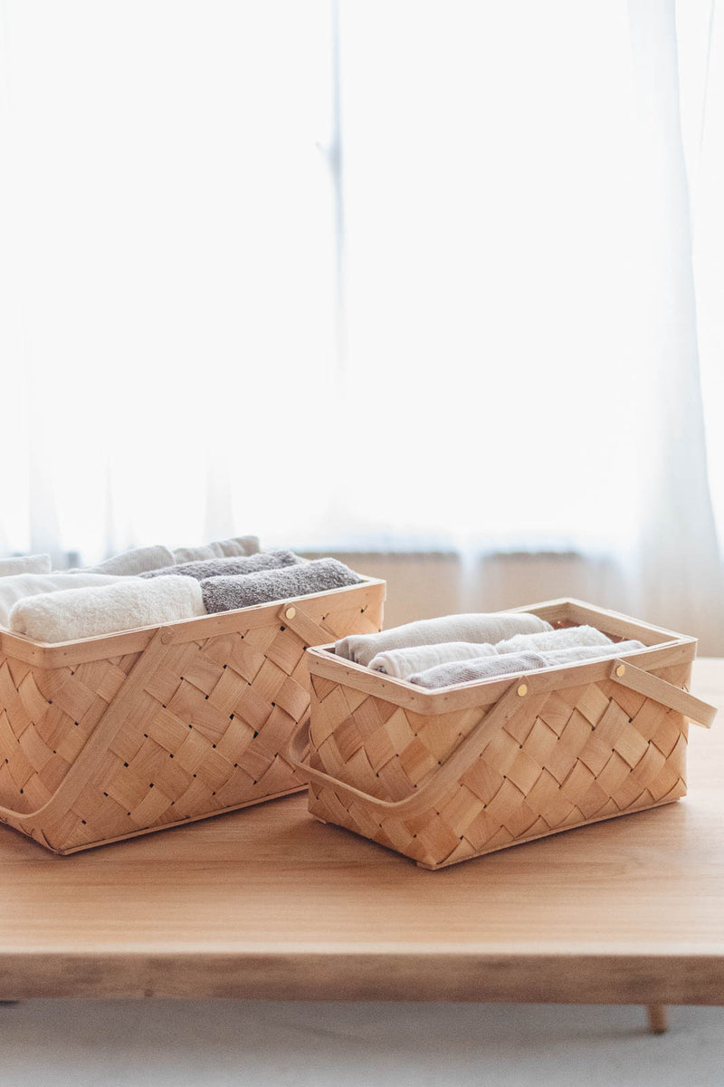オーソドックスなハンドル付きかご × もみの木の風合い | Snokka
