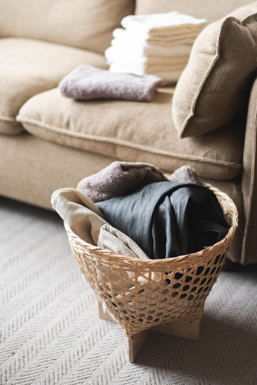 ラタンバンブー ストックバスケット｜ラタン×竹の手編みかご｜amuco