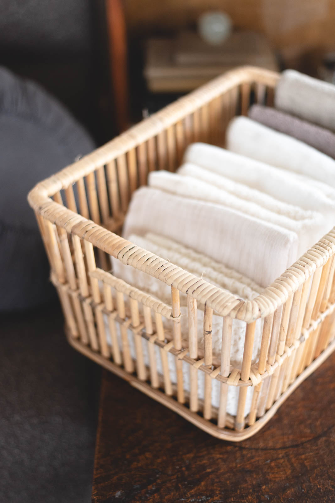 ラタンバンブー ランドリーバスケット｜ラタン×竹の手編みかご｜amuco