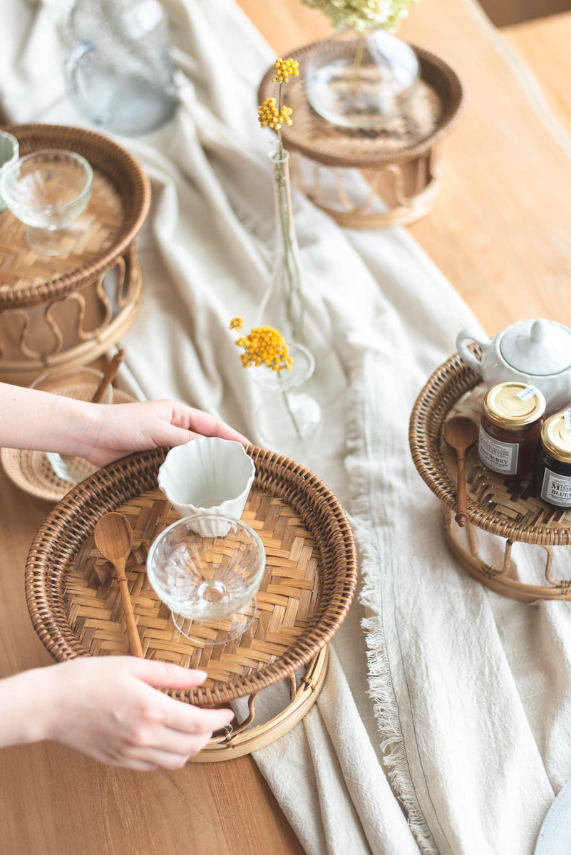 カントークテーブル 籐ラタンローテーブル 直径約46㎝×高さ約20㎝ 重さ