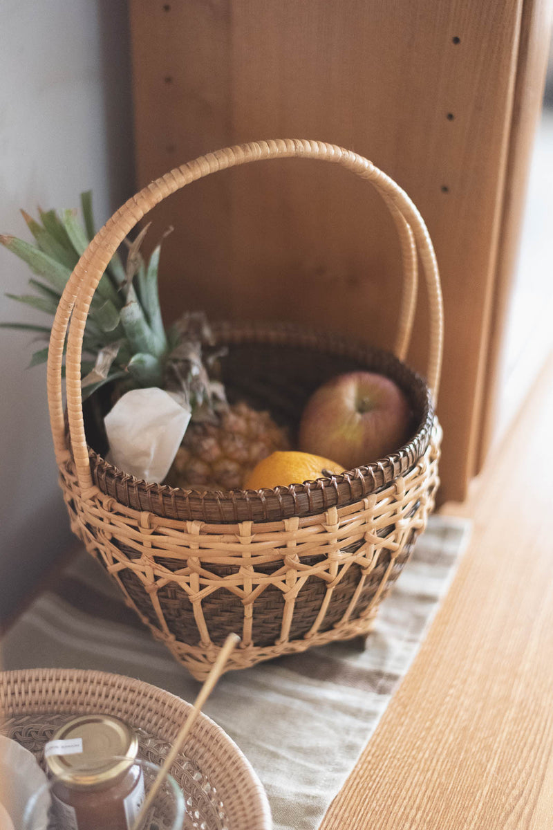 ラタンバンブー ハンドルバスケット｜ラタン×竹の手編みかご｜amuco