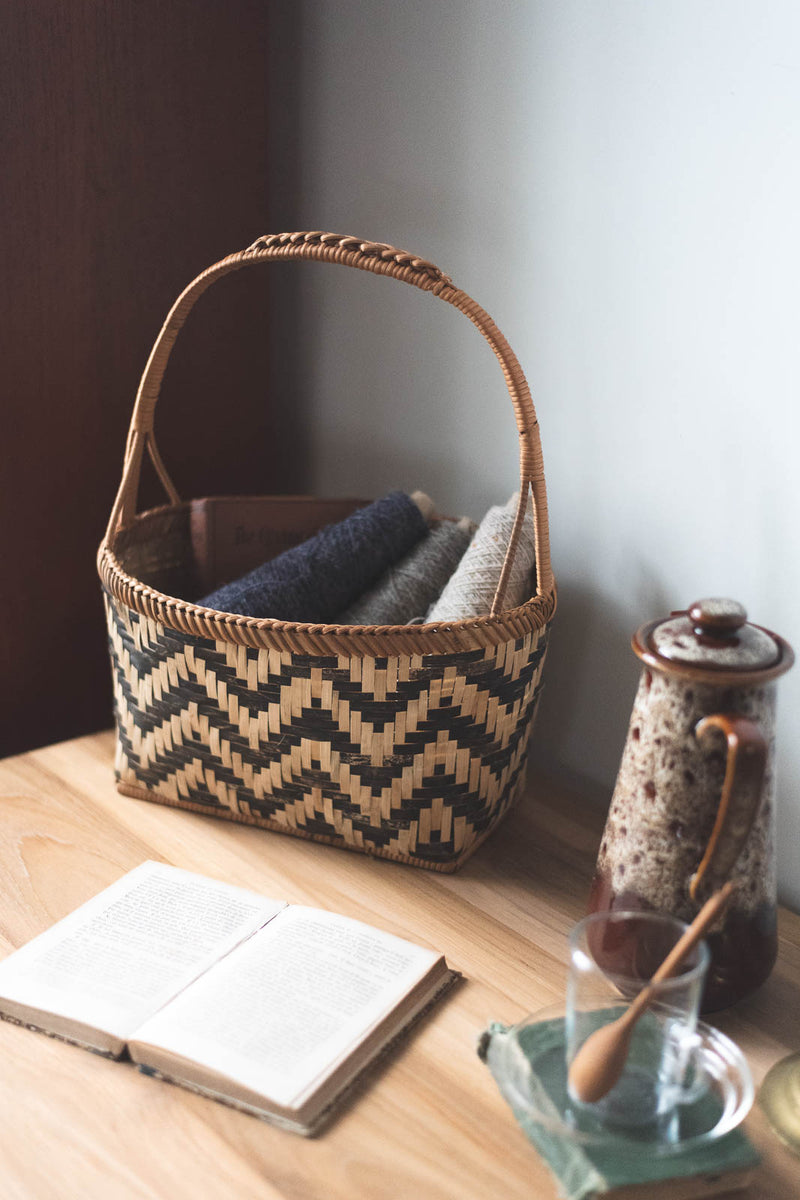 バイカラー ハンドルバスケット｜ラタン×竹の手編みかご｜amuco