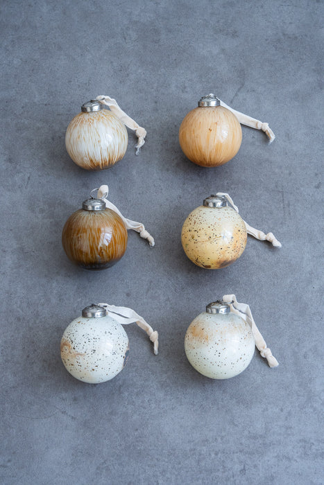 No.62 Marble 8cm | Set of 6 Glass Ornaments 