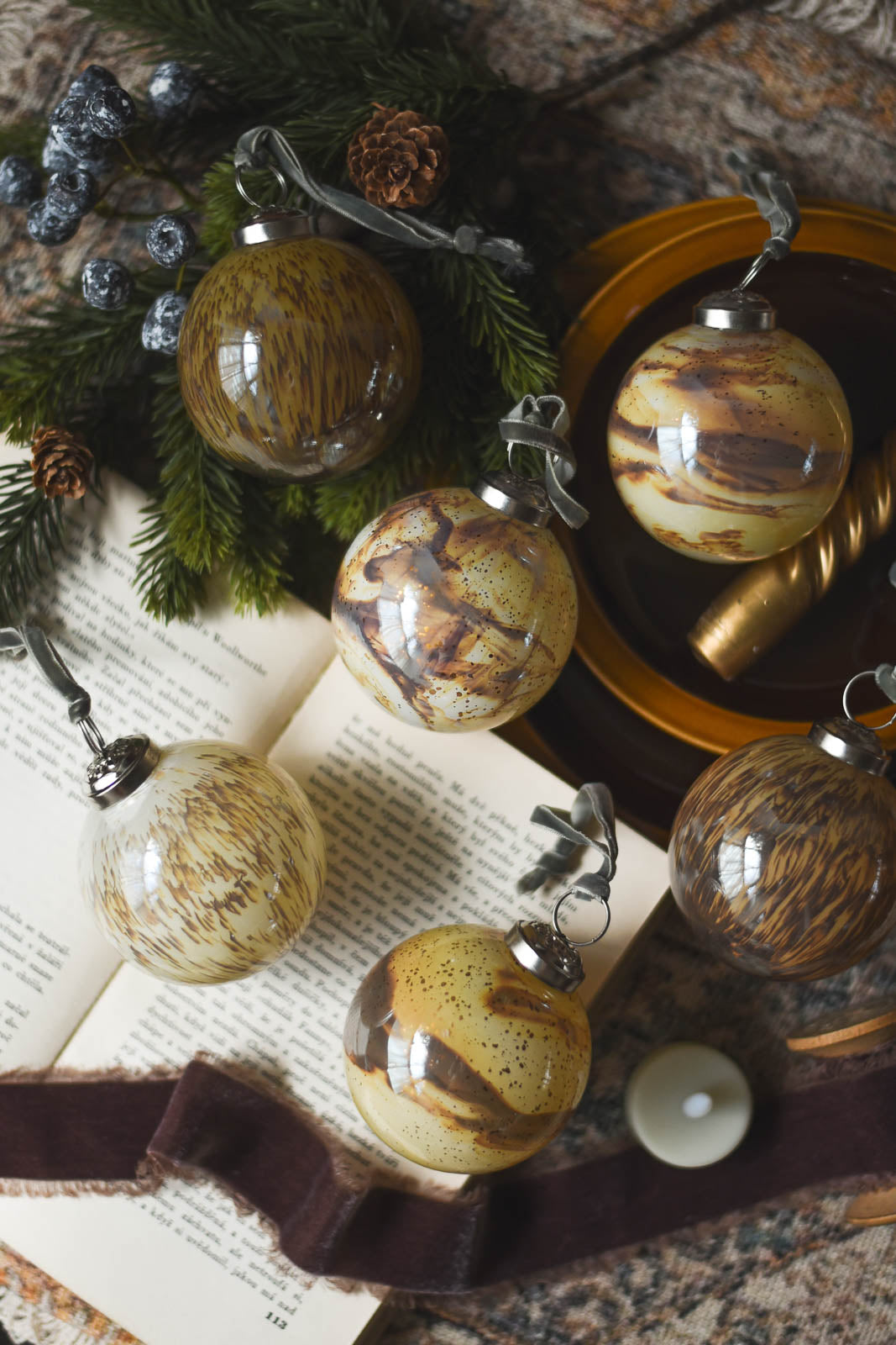 No.62 Marble ガラスオーナメント｜ニュアンスカラーと艶感が美しい6個