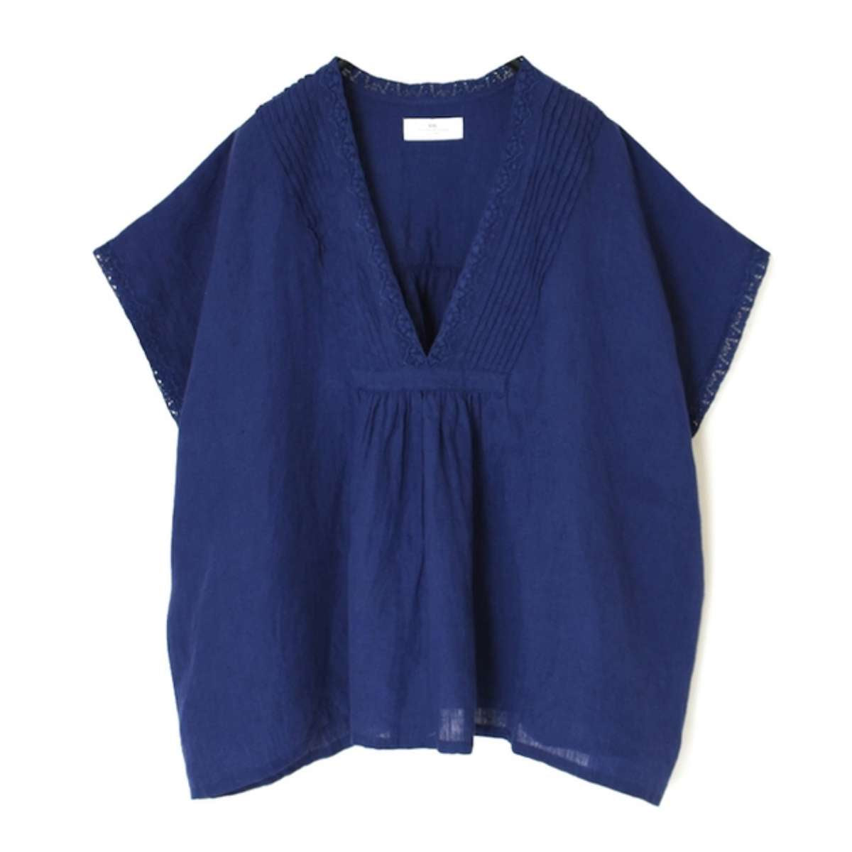 SOIL | 60s LINEN PLAIN FRENCH SLEEVE V-NECK PULLOVER WITH PINTUCK