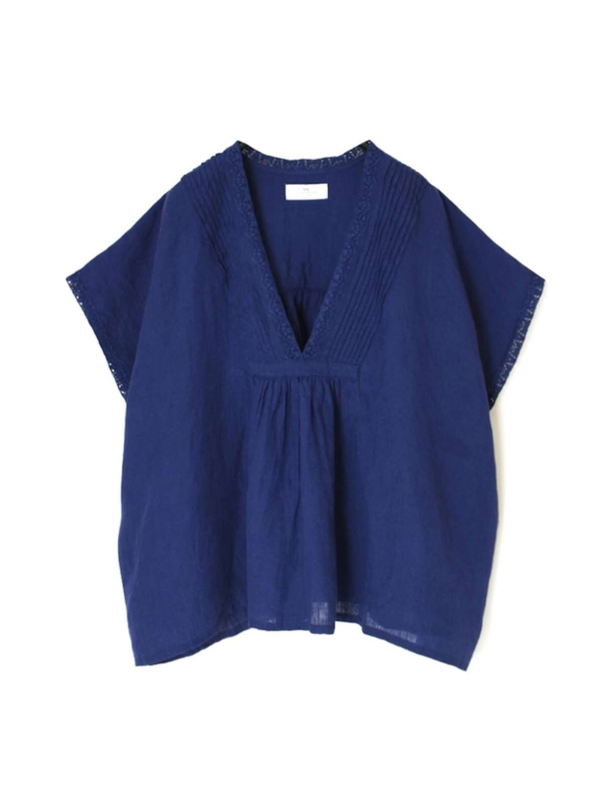 SOIL | 60s LINEN PLAIN FRENCH SLEEVE V-NECK PULLOVER WITH PINTUCK