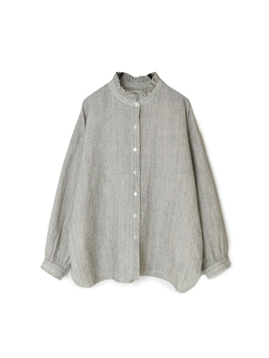 SOIL |  WOOL LINEN STRIPE FRILL COLLAR SHIRT