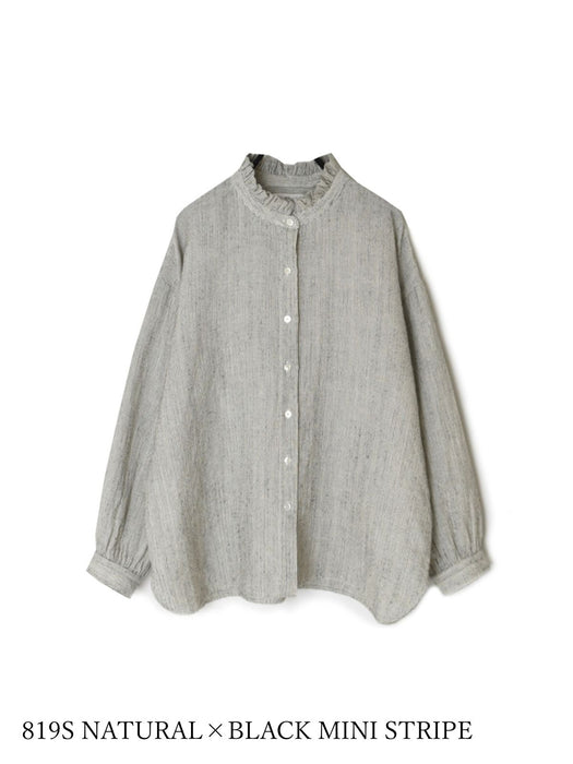 SOIL |  WOOL LINEN STRIPE FRILL COLLAR SHIRT