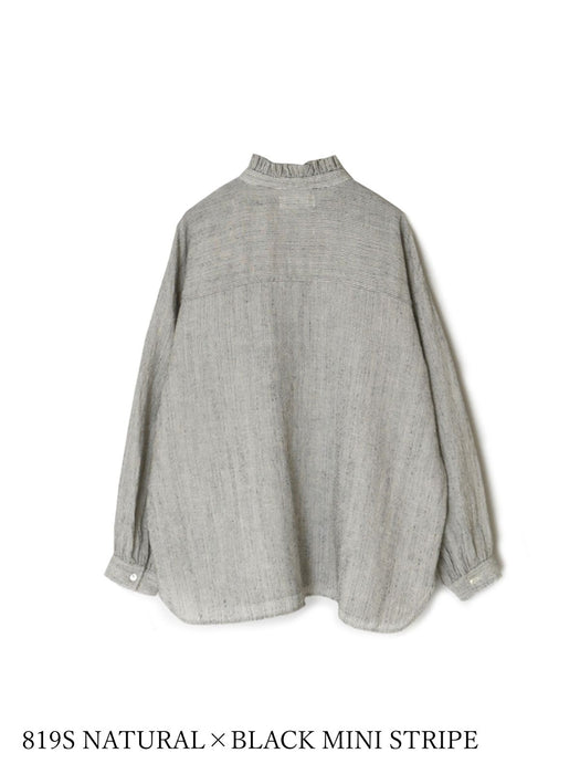 SOIL |  WOOL LINEN STRIPE FRILL COLLAR SHIRT