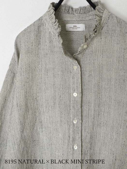 SOIL |  WOOL LINEN STRIPE FRILL COLLAR SHIRT