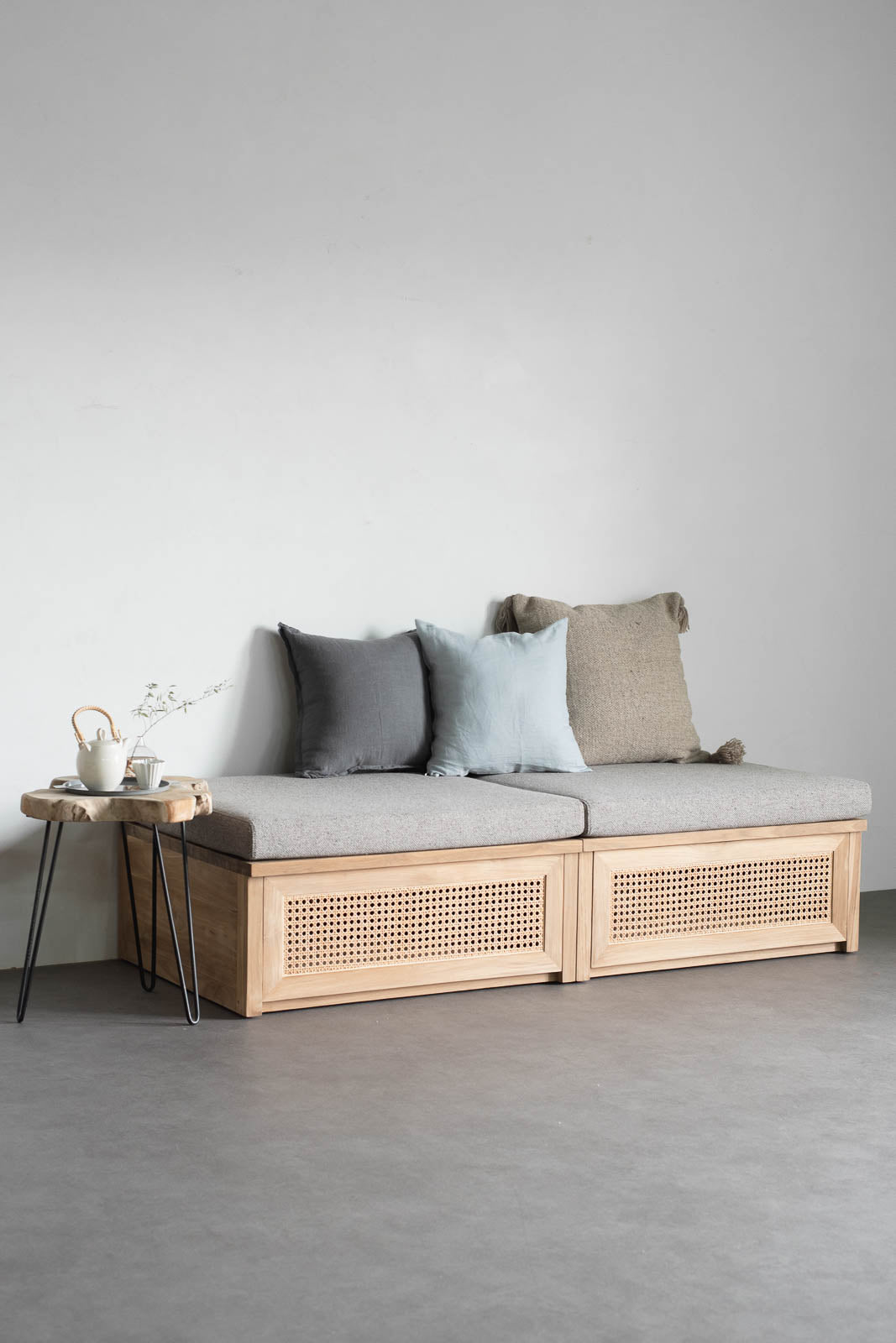 アウトレット】チーク引き出し収納SOFA【ラタン仕様】 2台set — ANTRY