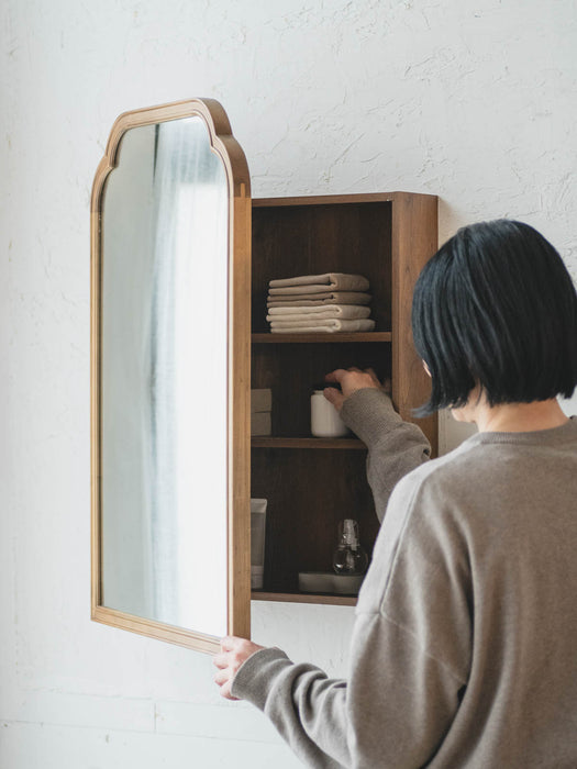 Wood arch cabinet mirror