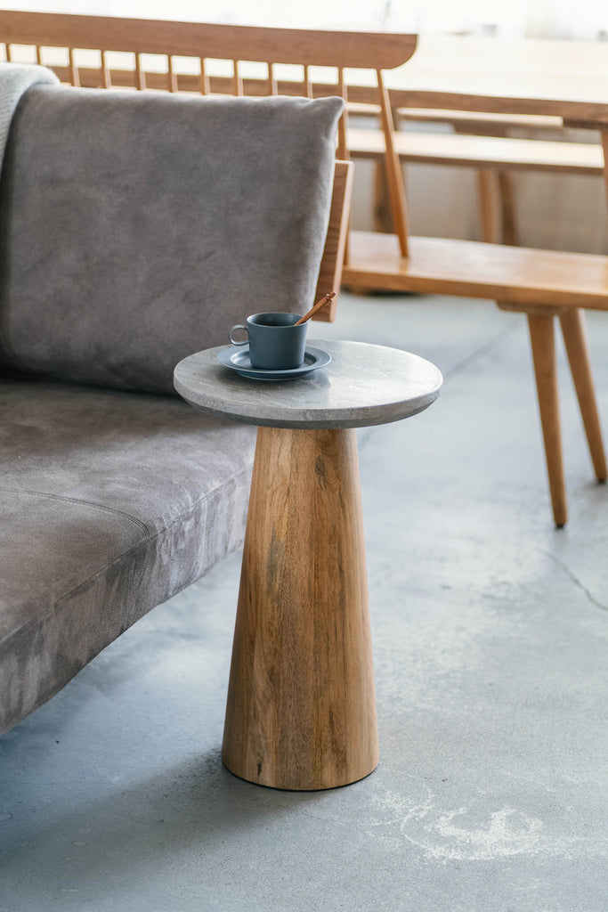 sed/met テーパーサイドテーブル φ350｜天然大理石×マンゴーウッドの