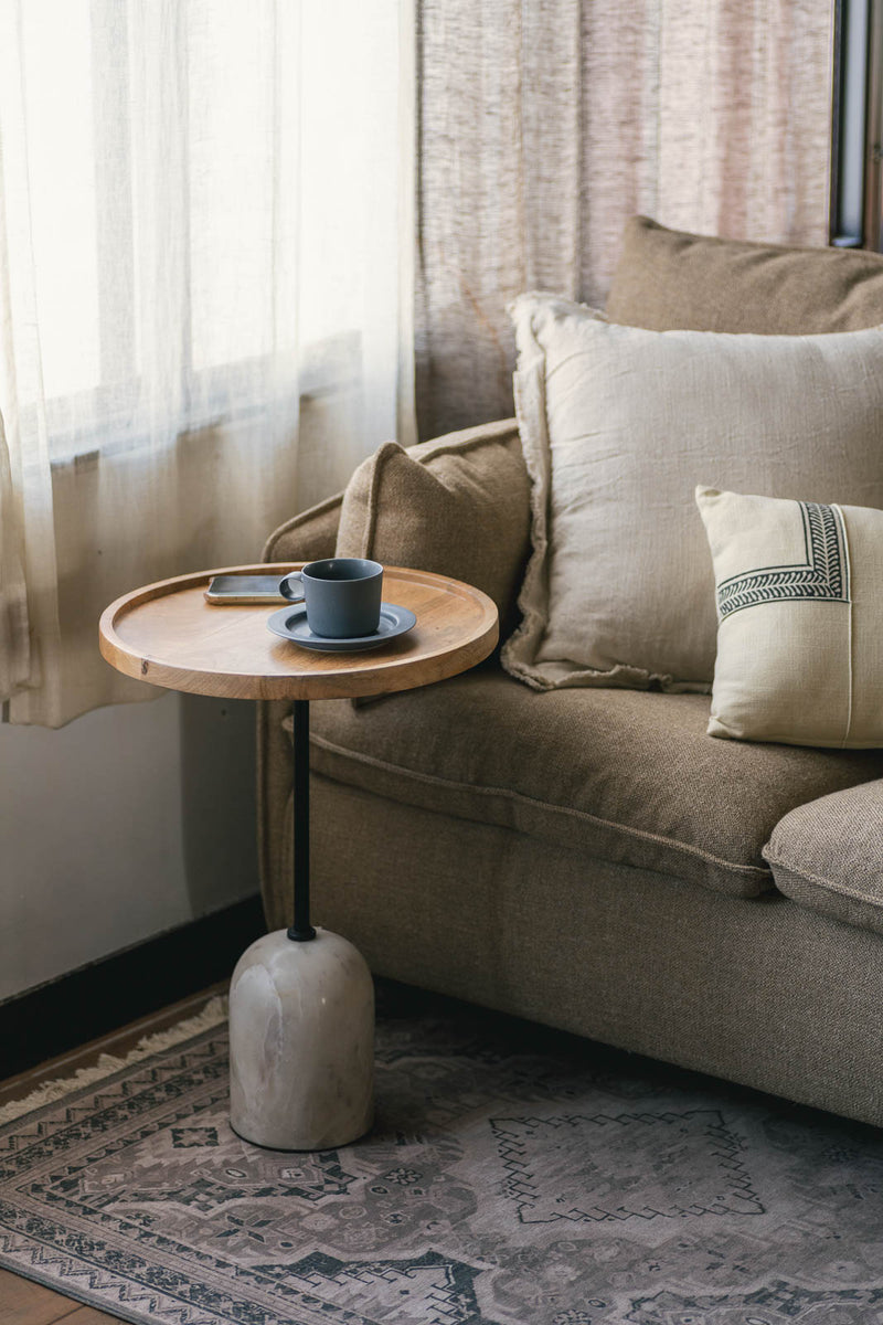 sed/met ベースサイドテーブル φ400｜マーブルベージュ大理石×マンゴー