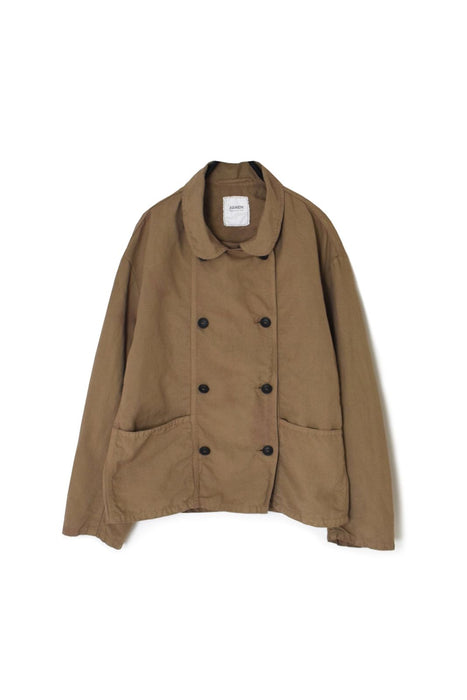 ARMEN | LINEN/COTTON PLAIN OVERDYE ROUND COLLAR DOUBLE JACKET