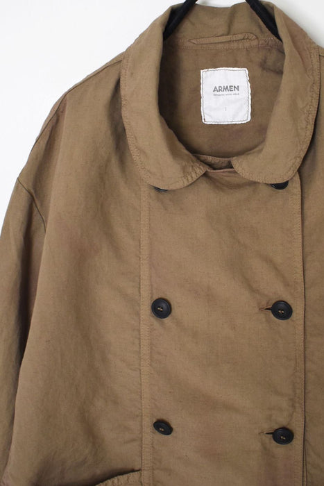 ARMEN | LINEN/COTTON PLAIN OVERDYE ROUND COLLAR DOUBLE JACKET