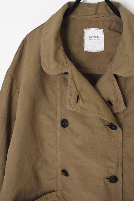 ARMEN | LINEN/COTTON PLAIN OVERDYE ROUND COLLAR DOUBLE JACKET