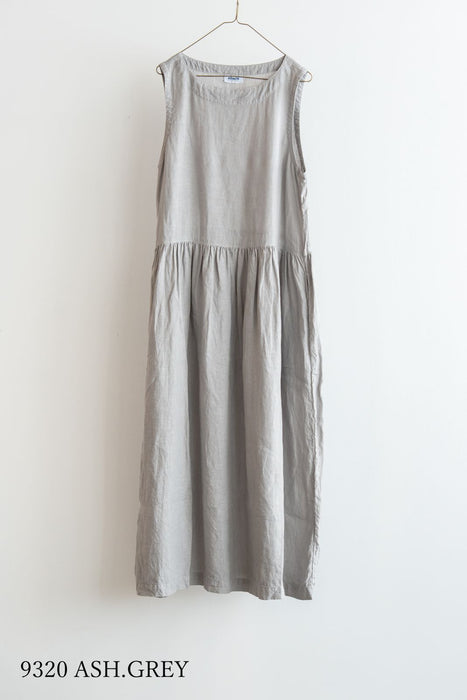 ARMEN | LINEN PLAIN OVERDYE BOAT NECK SLEEVELESS ONE-PIECE