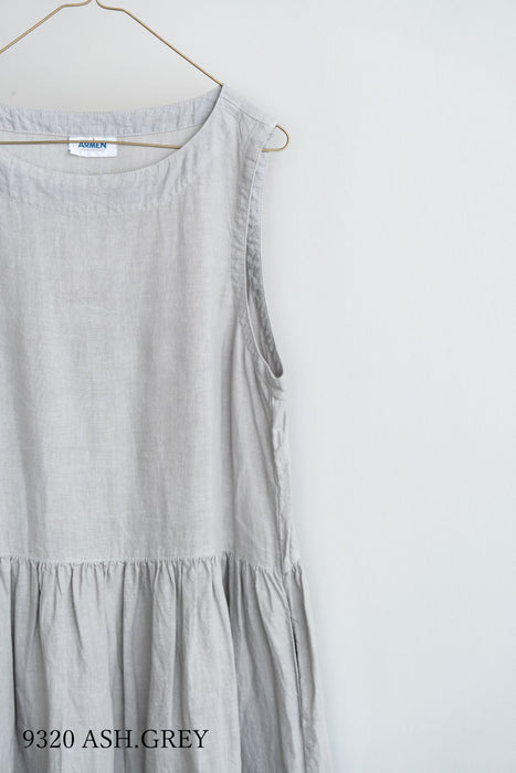 ARMEN | LINEN PLAIN OVERDYE BOAT NECK SLEEVELESS ONE-PIECE