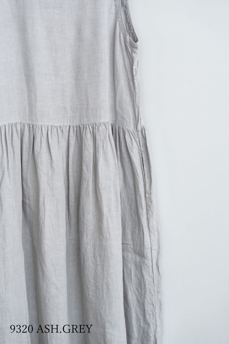ARMEN | LINEN PLAIN OVERDYE BOAT NECK SLEEVELESS ONE-PIECE