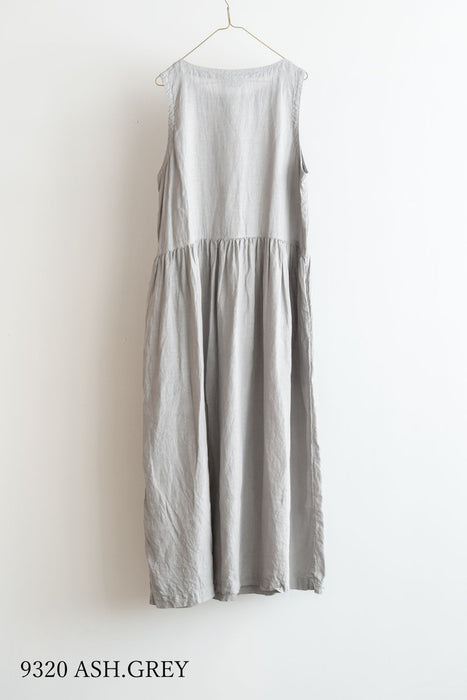 ARMEN | LINEN PLAIN OVERDYE BOAT NECK SLEEVELESS ONE-PIECE