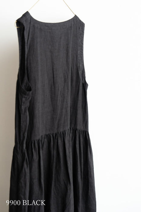 ARMEN | LINEN PLAIN OVERDYE BOAT NECK SLEEVELESS ONE-PIECE