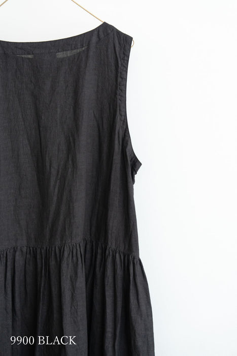 ARMEN | LINEN PLAIN OVERDYE BOAT NECK SLEEVELESS ONE-PIECE