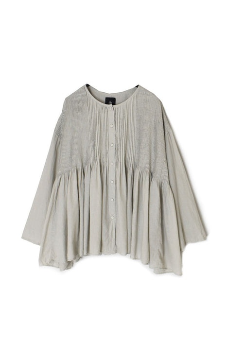 maison de soil | 80s ORGANIC MICRO CHECK OVERDYE CREW-NECK BUTTON SHIRT WITH MINI PINTUCK