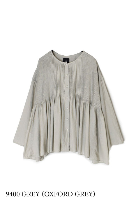 maison de soil | 80s ORGANIC MICRO CHECK OVERDYE CREW-NECK BUTTON SHIRT WITH MINI PINTUCK