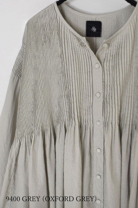 maison de soil | 80s ORGANIC MICRO CHECK OVERDYE CREW-NECK BUTTON SHIRT WITH MINI PINTUCK