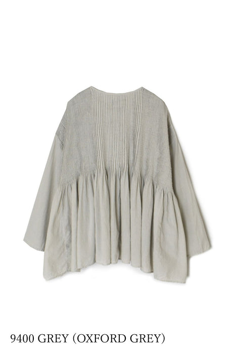 maison de soil | 80s ORGANIC MICRO CHECK OVERDYE CREW-NECK BUTTON SHIRT WITH MINI PINTUCK