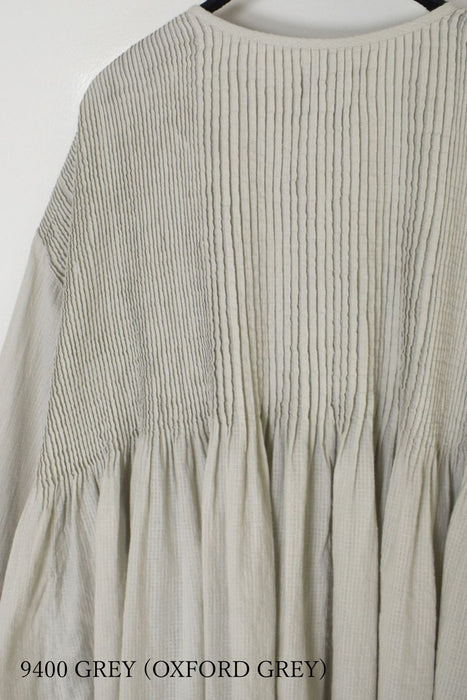 maison de soil | 80s ORGANIC MICRO CHECK OVERDYE CREW-NECK BUTTON SHIRT WITH MINI PINTUCK