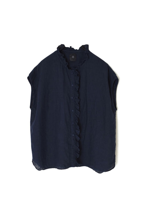 maison de soil | 60s AUTOLOOM LINEN PLAIN OVERDYE FRENCH/SL FRILL COLLAR SHIRTS