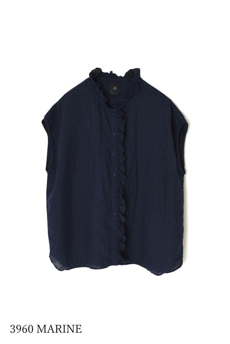 maison de soil | 60s AUTOLOOM LINEN PLAIN OVERDYE FRENCH/SL FRILL COLLAR SHIRTS