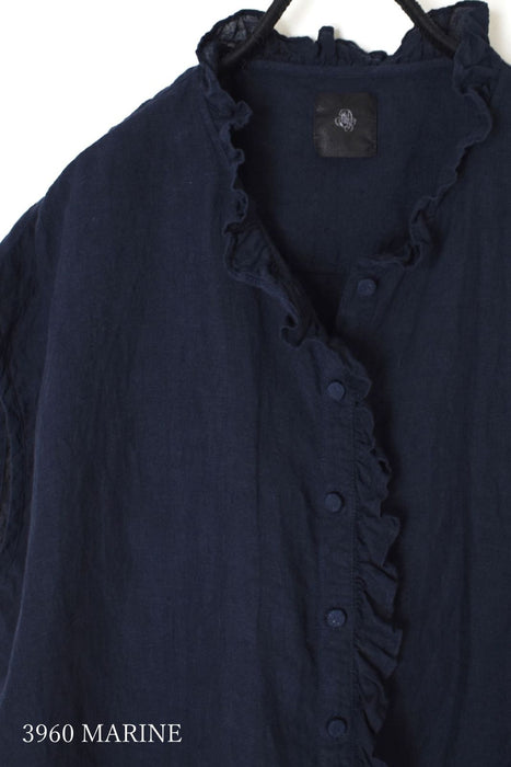 maison de soil | 60s AUTOLOOM LINEN PLAIN OVERDYE FRENCH/SL FRILL COLLAR SHIRTS