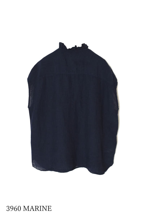 maison de soil | 60s AUTOLOOM LINEN PLAIN OVERDYE FRENCH/SL FRILL COLLAR SHIRTS