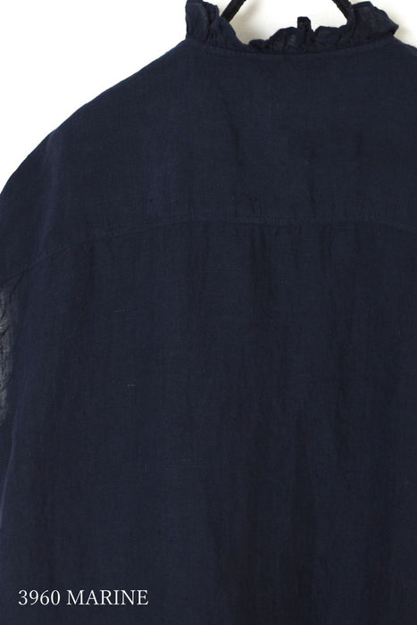 maison de soil | 60s AUTOLOOM LINEN PLAIN OVERDYE FRENCH/SL FRILL COLLAR SHIRTS