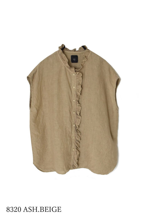 maison de soil | 60s AUTOLOOM LINEN PLAIN OVERDYE FRENCH/SL FRILL COLLAR SHIRTS