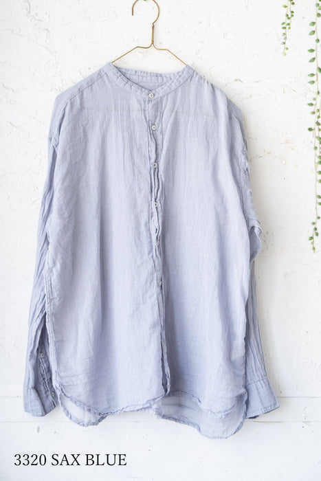 ARMEN | 60s SINGLE GAUZE PLAIN OVERDYE UTILITY BANDED COLLAR SHIRT