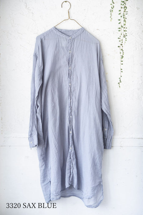 ARMEN | 60s SINGLE GAUZE PLAIN OVERDYE UTILITY BANDED COLLAR LONG SHIRT