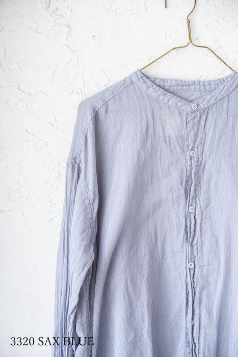 ARMEN | 60s SINGLE GAUZE PLAIN OVERDYE UTILITY BANDED COLLAR LONG SHIRT