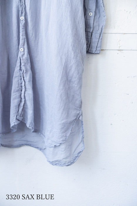 ARMEN | 60s SINGLE GAUZE PLAIN OVERDYE UTILITY BANDED COLLAR LONG SHIRT