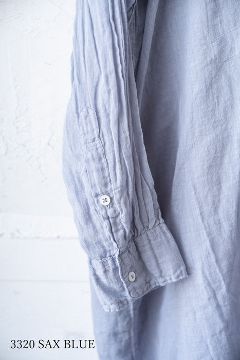 ARMEN | 60s SINGLE GAUZE PLAIN OVERDYE UTILITY BANDED COLLAR LONG SHIRT