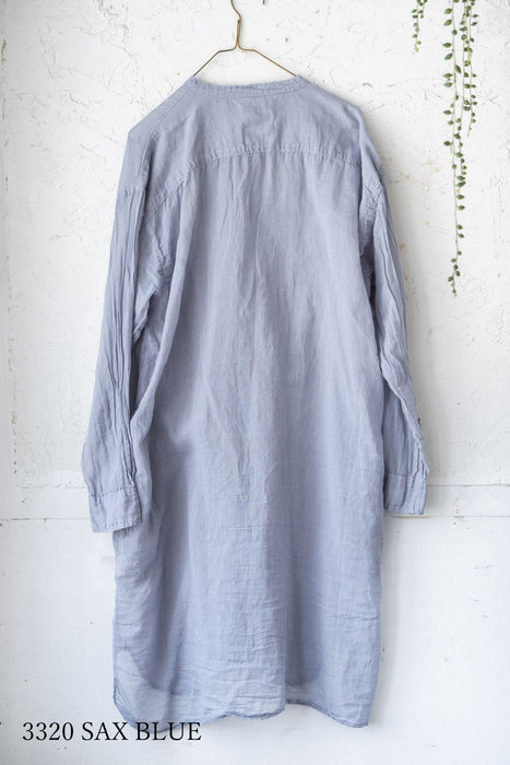 ARMEN | 60s SINGLE GAUZE PLAIN OVERDYE UTILITY BANDED COLLAR LONG SHIRT