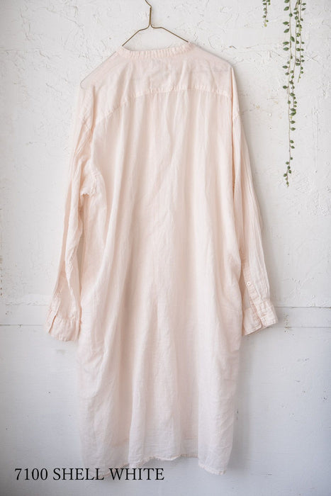 ARMEN | 60s SINGLE GAUZE PLAIN OVERDYE UTILITY BANDED COLLAR LONG SHIRT