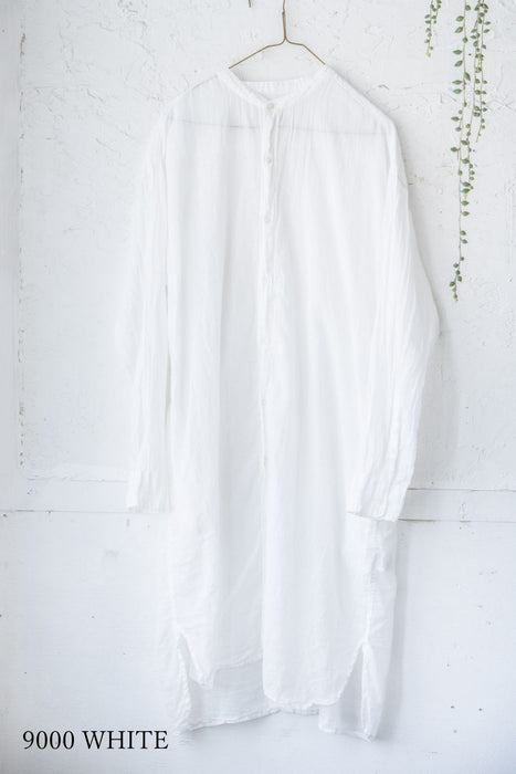 ARMEN | 60s SINGLE GAUZE PLAIN OVERDYE UTILITY BANDED COLLAR LONG SHIRT