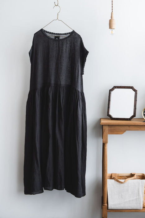 maison de soil | 80s POWER LOOM LINEN PLAIN BOAT-NECK LACE PULLOVER DRESS